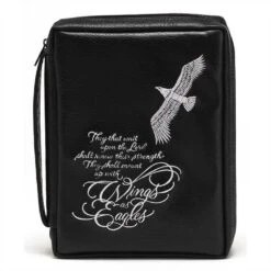 BC: Wings As Eagles-Isaiah 40:31-Black Embroidered Leather Like Vinyl Medium