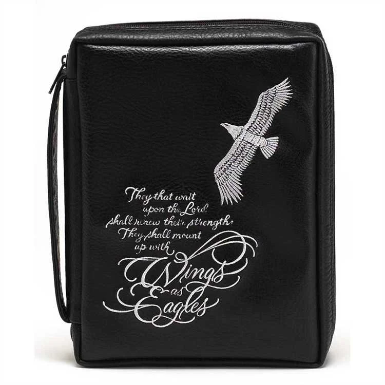 BC: Wings As Eagles-Isaiah 40:31-Black Embroidered Leather Like Vinyl Medium 1 BC: Wings As Eagles-Isaiah 40:31-Black Embroidered Leather Like Vinyl Medium