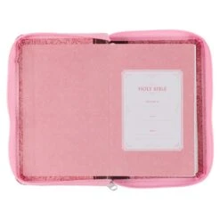KJV Pink And Saddle Tan Faux Leather Mini Pocket Bible W/ Zipper -Book Store 206 0989 2