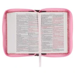 KJV Pink And Saddle Tan Faux Leather Mini Pocket Bible W/ Zipper -Book Store 206 0989 3 1