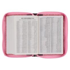 KJV Pink And Saddle Tan Faux Leather Mini Pocket Bible W/ Zipper -Book Store 206 0989 4