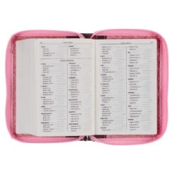 KJV Pink And Saddle Tan Faux Leather Mini Pocket Bible W/ Zipper -Book Store 206 0989 5 1