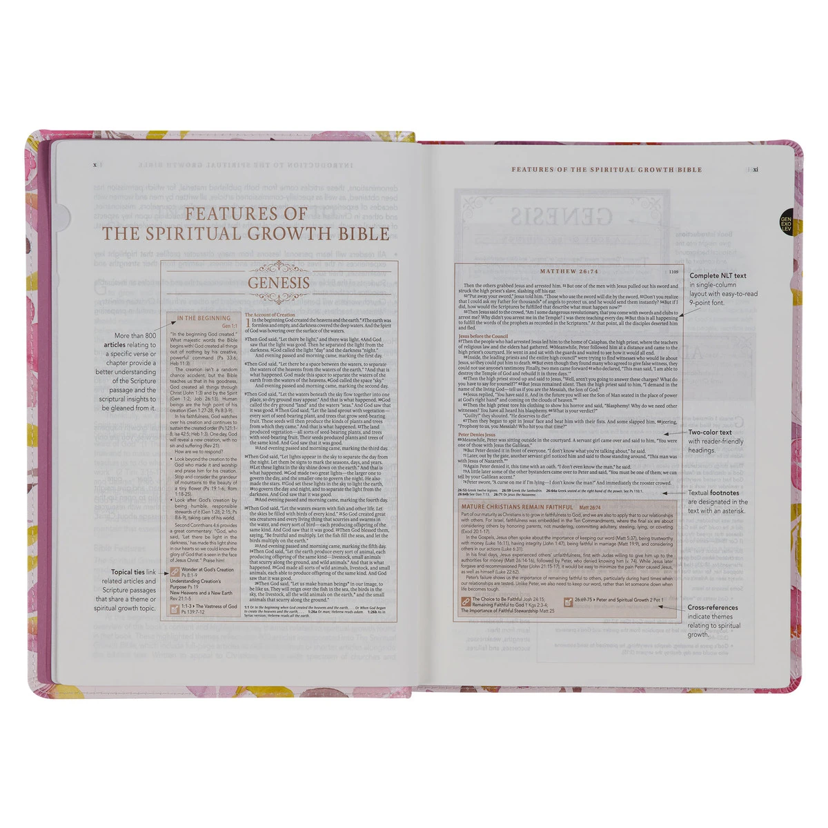 NLT Pink Floral Faux Leather Spiritual Growth Bible 3 NLT Pink Floral Faux Leather Spiritual Growth Bible - Image 3