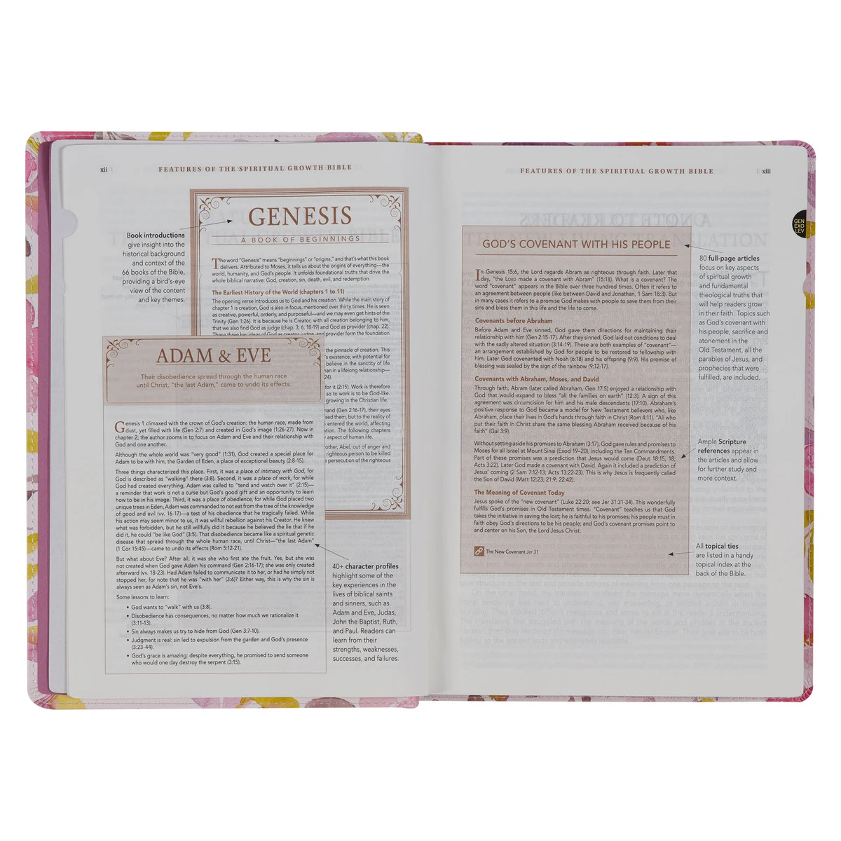 NLT Pink Floral Faux Leather Spiritual Growth Bible 4 NLT Pink Floral Faux Leather Spiritual Growth Bible - Image 4